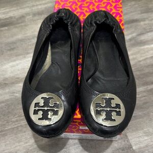 Tory Burch Black/Silver Classic Reva Ballet Flata